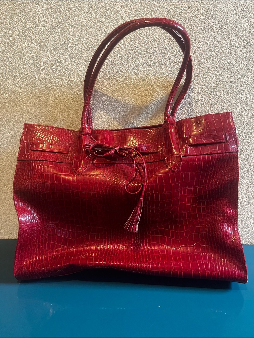 Elizabeth Arden Red Croc-Embossed Tote with Tassel Accent